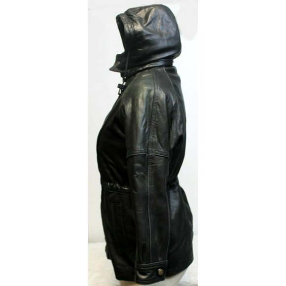 Dimensions New York Black Leather Coat Jacket Buttery Soft Faux Fur Zipper Linin - Picture 4 of 12